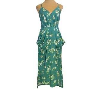 BCBG Generation Faux Wrap Woman's Dress Size XS Green Floral Resort Vacation